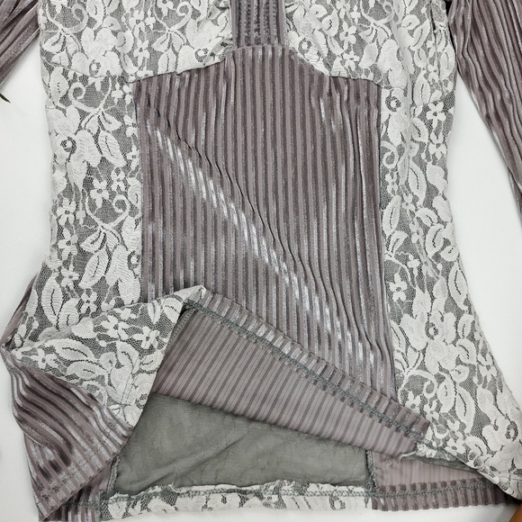 Andrade Lavender Lace Silver Stripe Shimmer Top S - Picture 11 of 16
